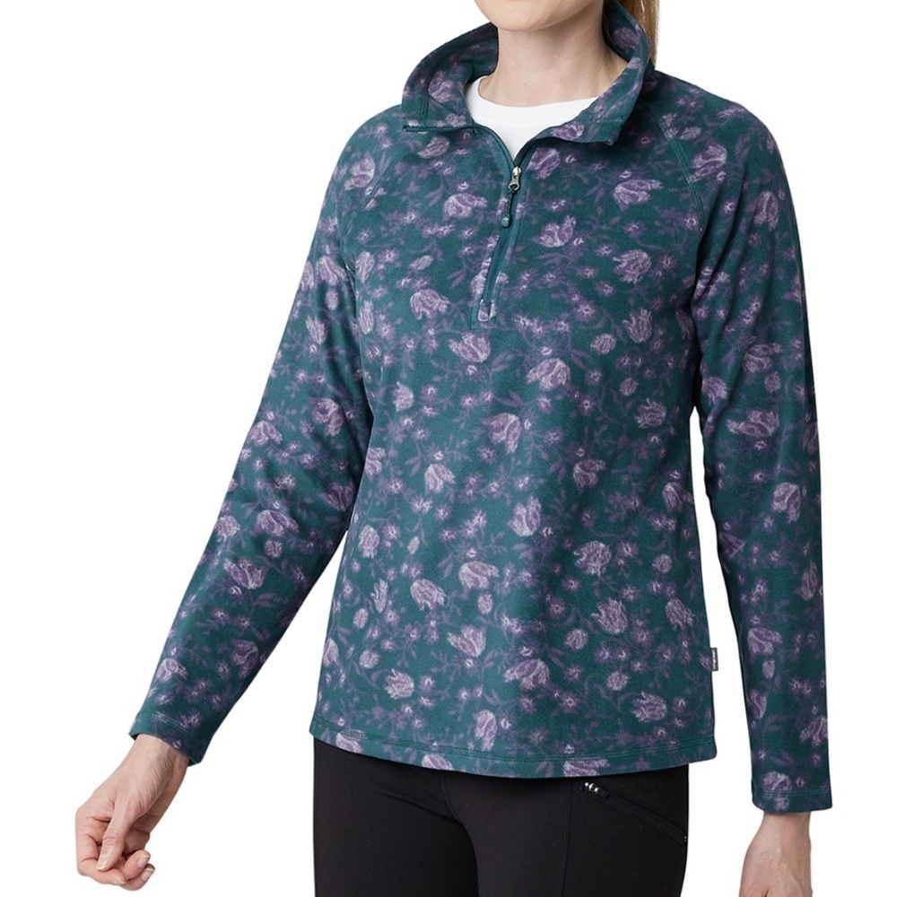 Eddie Bauer Quarter Zip Heather Teal Floral Fleece Size Small